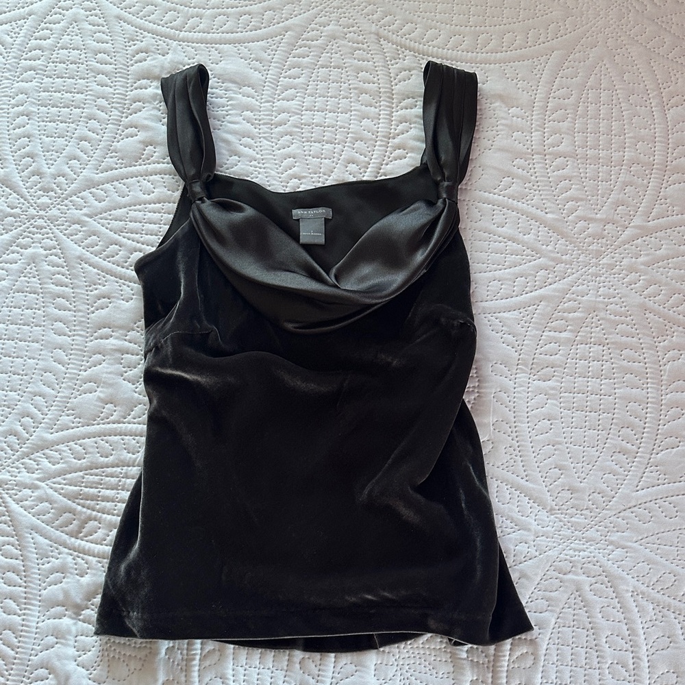 Ann Taylor Black Velvet Cowl Neck Camisole